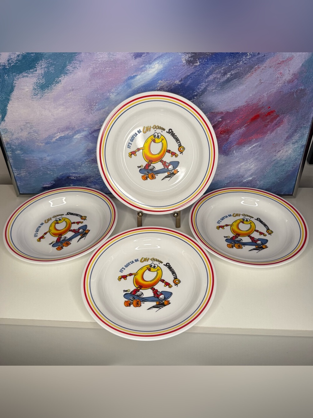 Set of Four Spaghettio Skateboarding Bowls Corelle by Corning Spaghettios Dishes
